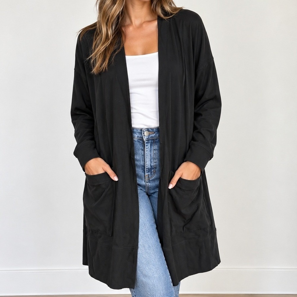 Eileen Fisher Open Front Cardigan Duster Quiet Luxury Dark Academia Old Money